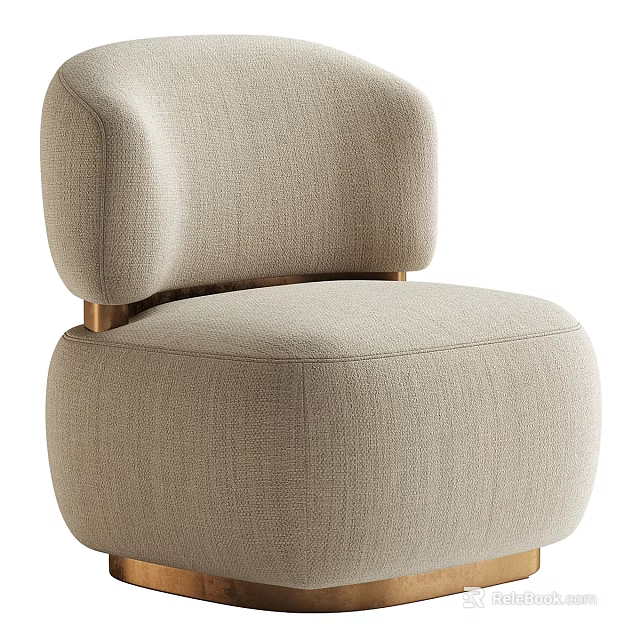 Modern Beige Fabric Leisure Chair With Rounded Design And Golden Metal Legs 3d model 