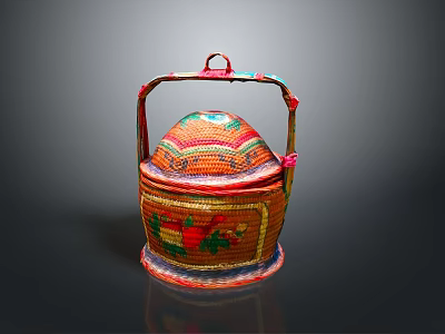 Colorful Handwoven Storage Basket With Decorative Lid And Handle For Home Organization 3d model