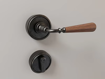 Vintage Metal Door Handle With Wooden Grip And Sleek Black Finish 3d model