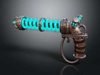 Steampunk Style Weapon With Coiled Blue Glowing Energy And Metallic Components 3d model
