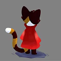 Cartoon Cat With Black Brown Fur Green Eyes Red Coat Boots And Brown White Tail
