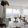 Modern Minimalist Dining Living Room Interior With White Cabinets Stainless Steel Island And Natural View