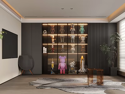 Modern Study Room Interior Design With Open Layout And Wooden Bookshelves 3d model
