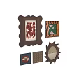Various Unique Design Photo Frames With Decorative Wooden Shapes And Art Prints