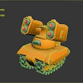 Orange Toy Military Tank with Dual Cannons Red Lights and Tracked Design