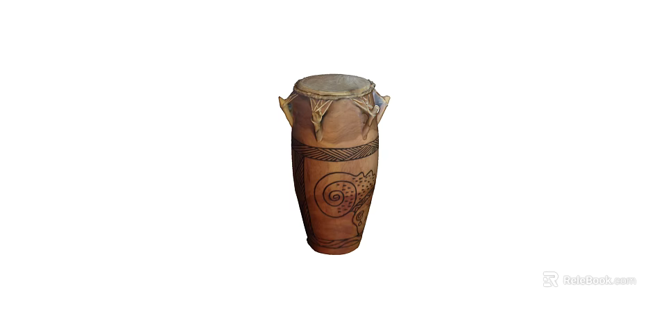 Handcrafted Traditional Drum Musical Instrument With Artistic Carved Patterns And Wooden Body 3d model 