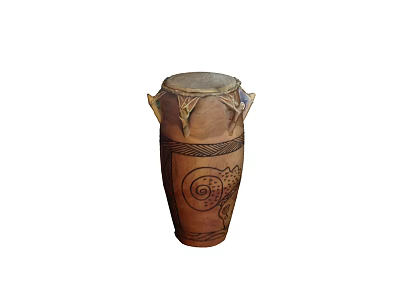 Handcrafted Traditional Drum Musical Instrument With Artistic Carved Patterns And Wooden Body 3d model