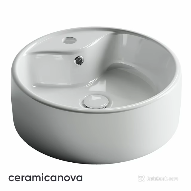 White Round Above Counter Washbasin With Smooth Surface And Drain Hole 3d model 