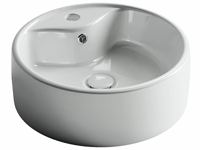 White Round Above Counter Washbasin With Smooth Surface And Drain Hole 3d model