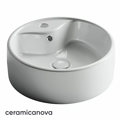 White Round Above Counter Washbasin With Smooth Surface And Drain Hole 3d model