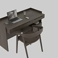Modern Wooden Desk and Chair Set with Laptop Smartphone Mouse and Cup