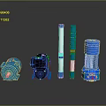 Various Types of Industrial Water Pumps with Blue and Black Components