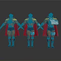 Muscular Men In Red Capes Black Shorts And Yellow Decorated Helmets With Arm Bandage