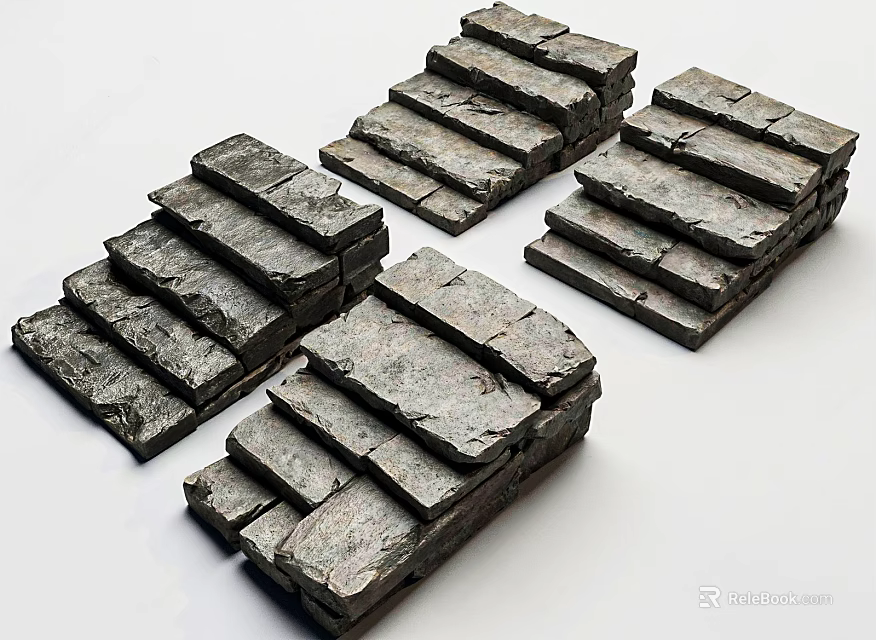 Natural Stone Steps Landscape With Stacked Textured Gray Slabs Design 3d model