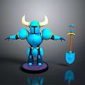 Blue Horned Armored Character 3D Model With Outstretched Arms And Shovel