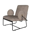 Light Brown Fabric Single Sofa With Round Armrests And Black Metal Legs