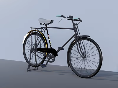 Vintage Bicycle With Black Frame White Seat And Green Handlebars On Display Stand 3d model