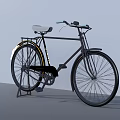 Vintage Bicycle With Black Frame White Seat And Green Handlebars On Display Stand