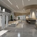 Modern Minimalist Clothing Store Interior With Wooden Staircase Design And Display Counters