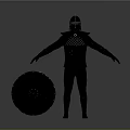 Medieval Shield With Armored Figure In Black Checkerboard Armor And Gear