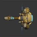 Yellow Mechanical Creature Character With Bulb Horns Blue Nose Mechanical Claws And Blue Tail
