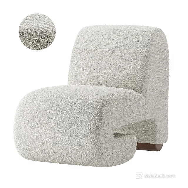 White Plush Accent Chair Featuring Fuzzy Fabric Modern Design And Wooden Legs 3d model 