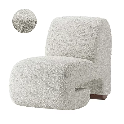White Plush Accent Chair Featuring Fuzzy Fabric Modern Design And Wooden Legs 3d model