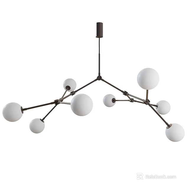 Modern Spherical Chandelier with Black Metal Frame and White Globe Lights 3d model