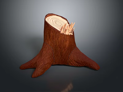 Natural Wooden Tree Stump Decorative Base Featuring Visible Growth Rings And Wooden Splinters 3d model