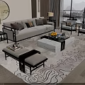Modern Elegant Sofa and Coffee Table Set with Decorative Pillows Side Tables and Patterned Rug 3d model