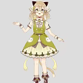 Game Anime Character With Cat Ears Blonde Curly Hair And Green Yellow Dress
