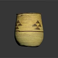 Yellow Handcrafted Woven Basket With Spiral Top And Patterned Sides For Household Use