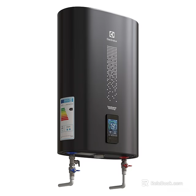 Black Electric Water Heater With Digital Display And Energy Efficiency Label 3d model 