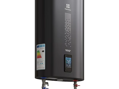 Black Electric Water Heater With Digital Display And Energy Efficiency Label 3d model