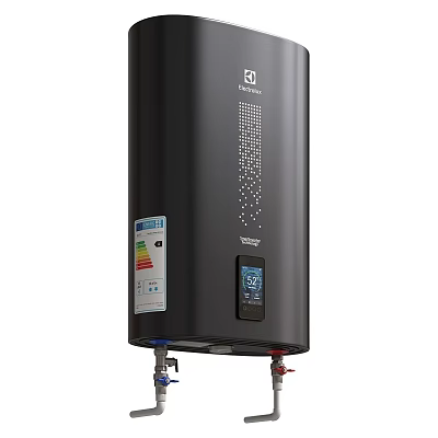 Black Electric Water Heater With Digital Display And Energy Efficiency Label 3d model