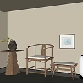 New Chinese Style Middle Ancient Style Leisure Chair Circle Chair Low Stool Table Lamp 3d model