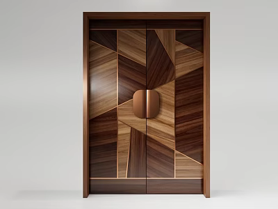Modern Walnut Wood Entryway Side Cabinet With Geometric Pattern And Brass Handle 3d model