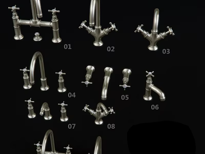 Various Styles of Modern Bathroom and Kitchen Faucets on 3d model