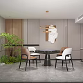 Modern Entertainment Room Interior Design With Round Table Chairs And Hanging Chandelier