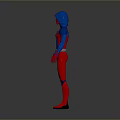 3D Superhero Character Model In Red Blue Spider Suit With Web Pattern Standing Pose