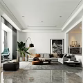 Duplex Living Room Interior With White Design Marble Flooring Sofa Green Plant And Decorative Painting