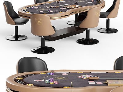 Texas Poker Table Chess and Cards Table and Chair Entertainment Table 3d model