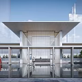 Modern Architectural Exterior Design With Glass Curtain Walls Wooden Roof Reflective Pool And Green Tree