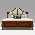 Classic Wooden Double Bed with Upholstered White Headboard and Bedding Pillows
