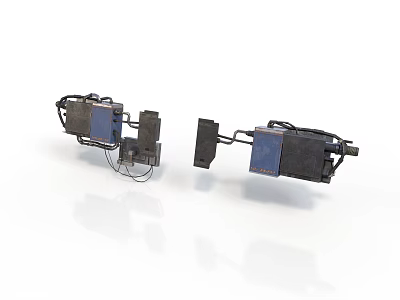 Two Black Electronic Equipment With Cables And Component Modules 3d model