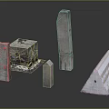 Diverse Shaped Construction Components With Metal Stone Material Textured Surfaces Holes On Black Reflective Surface