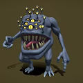 Grotesque Blue Monster Character With Multiple Yellow Eyes Sharp Teeth And Long Limbs 3d model