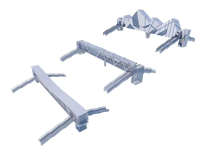 Three Different Modern Landscape Bridge Designs With Geometric Structures And Steel Frames 3d model