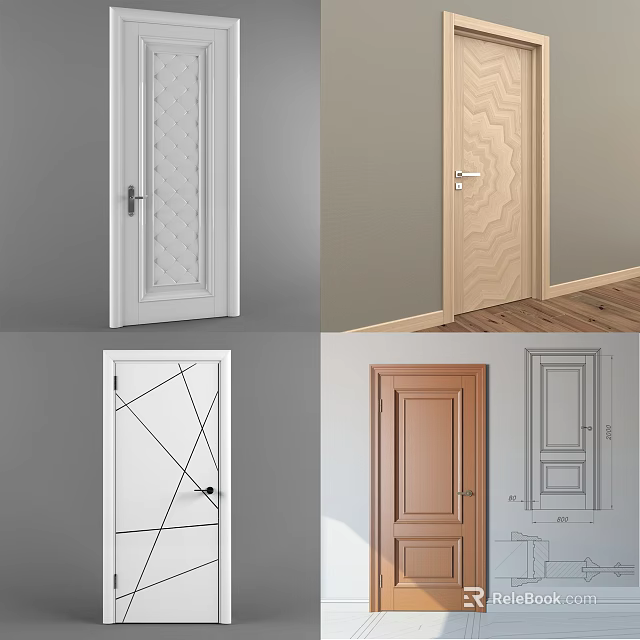 Modern Hinged Doors with Various Decorative Patterns and Design Styles 3d model 