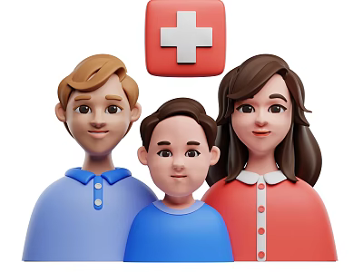 Family Health Guide Portrait Featuring Red Medical Cross And Three Members 3d model